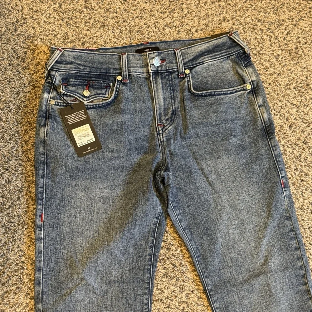 TRUE RELIGION RICKY SN FLAP RELAXED STRAIGHT Peppermint Wash JEANS 32x34